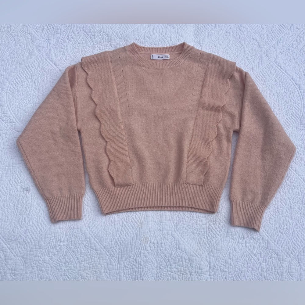 Mango MNG Women’s XS Pink Ruffle Sweater Coquette Cottagecore Fairy Grandma Soft